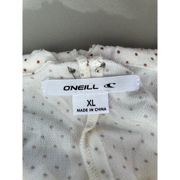 ONeill Mini Dress Size XL Tiered Polka Dot Open Back Elbow Sleeve Ivory Brown - Picture 5 of 9